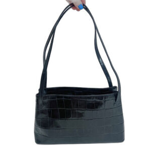 Vintage Monsac Black Crocodile Embossed Leather Shoulder Bag Purse